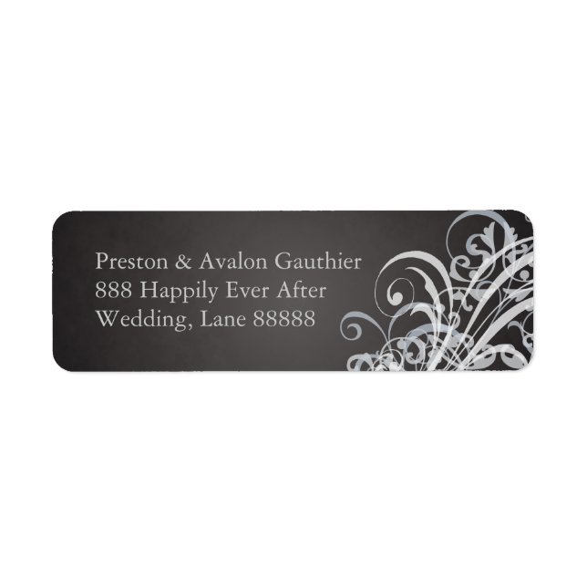 Exquisite White Scroll Black Wedding Address Label (Front)