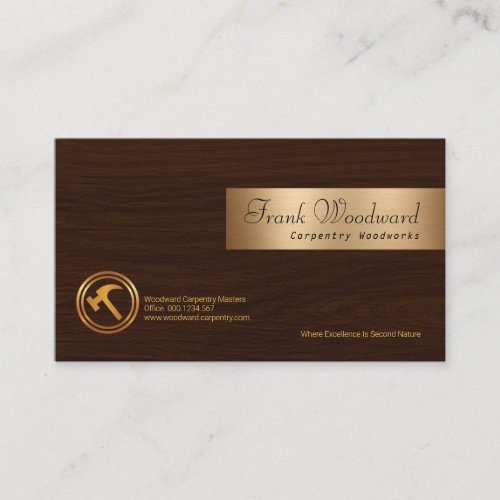 Exquisite Wood Grain Faux Gold Plate Carpenter Business Card