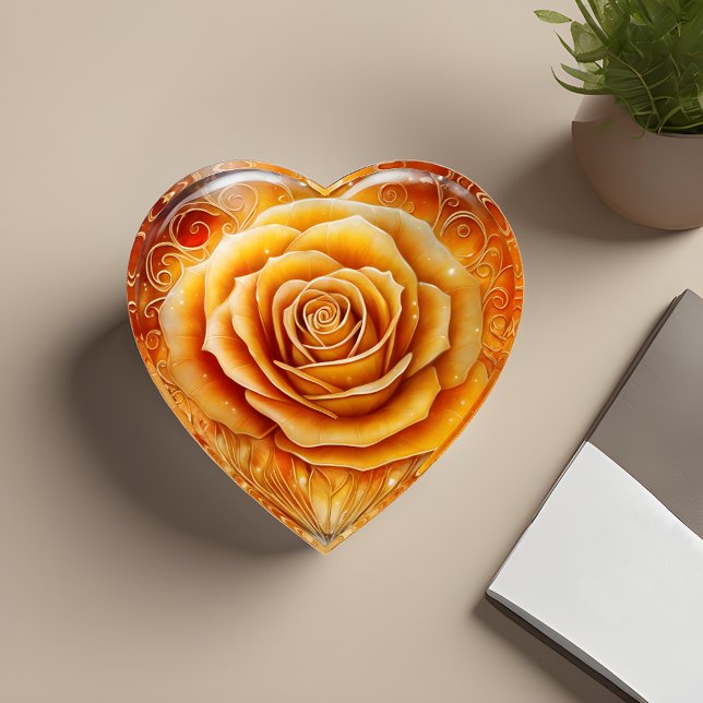 Exquisite Yellow Rose Paperweight - Elegant Glass (🌼 Timeless Elegance: Yellow Rose Glass Paperweight! 🍃)