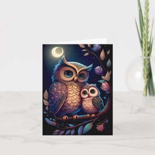 Exquisitely Beautiful Mother and Baby Owl Card