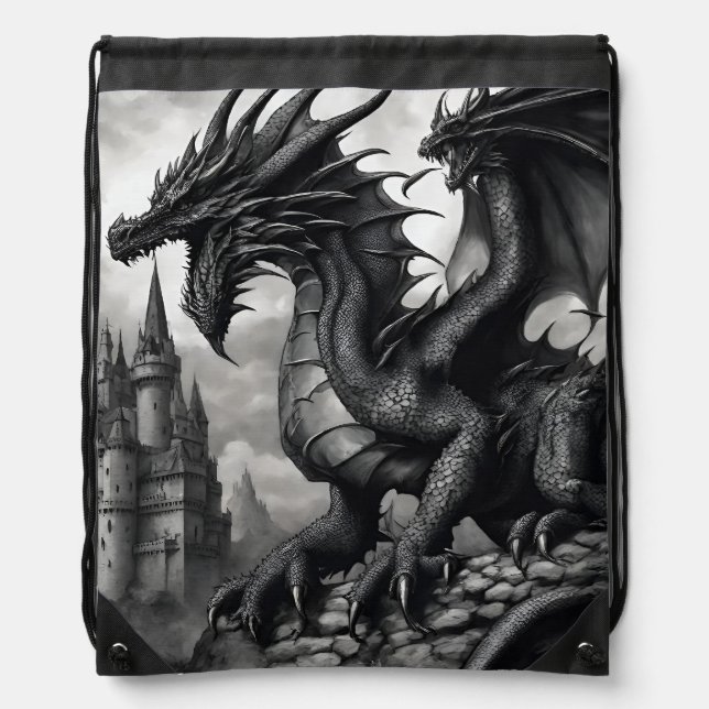 Exquisitely Detailed Gothic Dragon Drawstring Bag (Front)