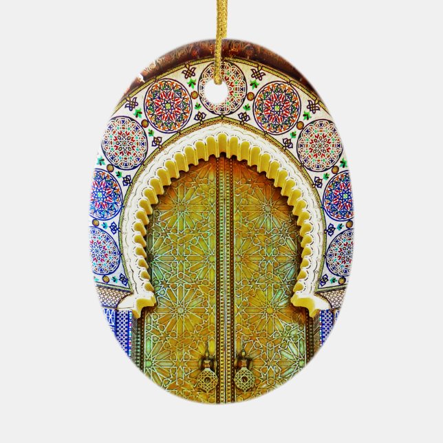 Exquisitely Detailed Moroccan Pattern Door Ceramic Ornament (Front)