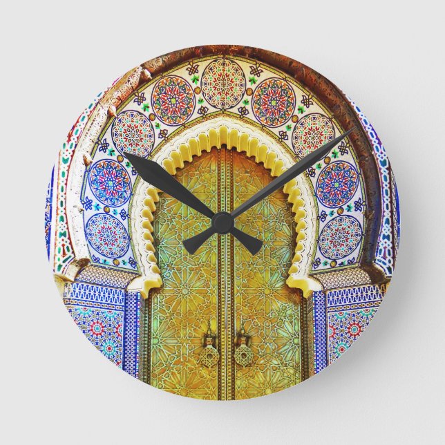 Exquisitely Detailed Moroccan Pattern Door Round Clock (Front)