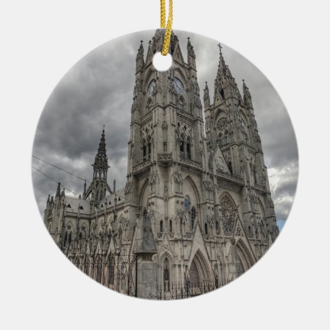 Exterior of the Basilica in Quito, Ecuador Ceramic Ornament (Front)