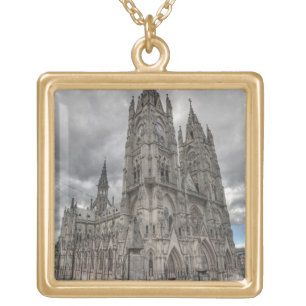 Exterior of the Basilica in Quito, Ecuador Gold Plated Necklace
