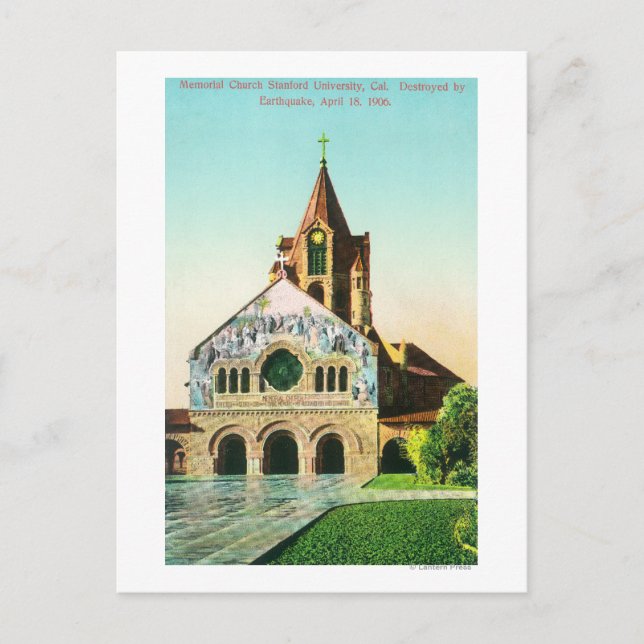 Exterior View of Memorial Church at Stanford U Postcard (Front)