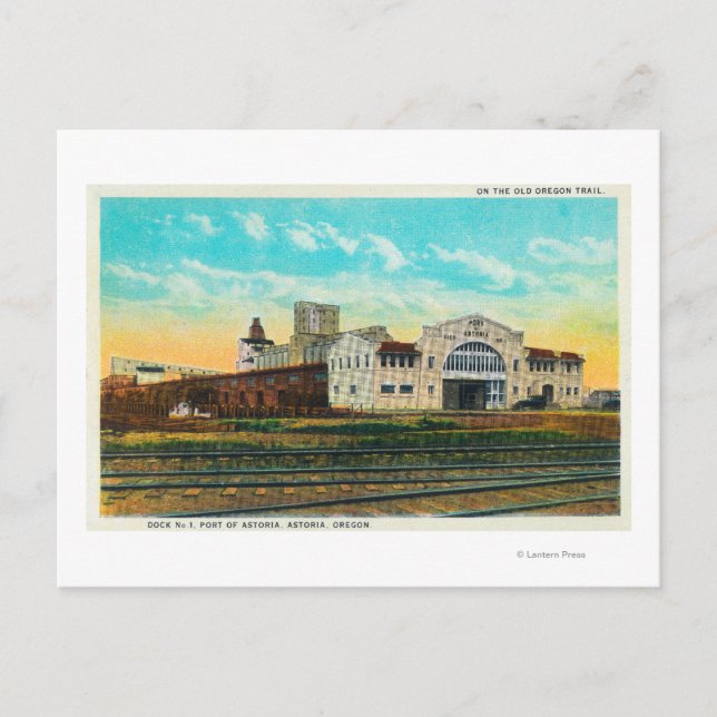 Exterior View of Port of Astoria Dock Building Postcard (Front)