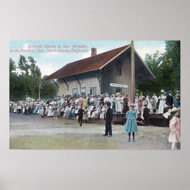 Exterior View of Railroad Station on 4th of Poster (Front)