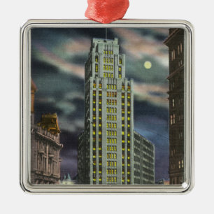 Exterior View of State Tower Building at Night Metal Ornament
