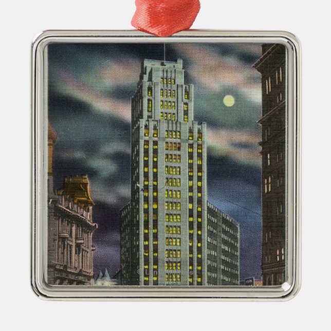 Exterior View of State Tower Building at Night Metal Ornament (Front)