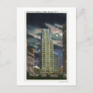 Exterior View of State Tower Building at Night Postcard