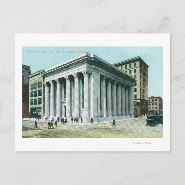 Exterior View of the Bank of California Postcard (Front)