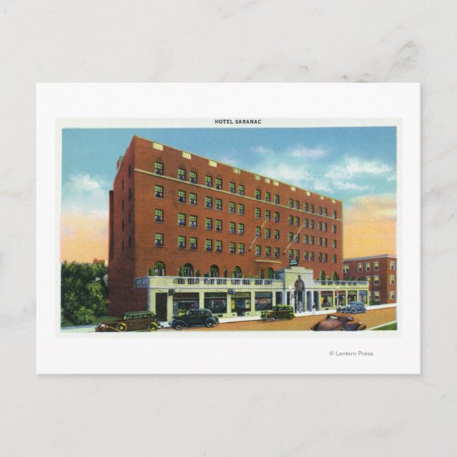 Exterior View of the Hotel Saranac Postcard (Front)