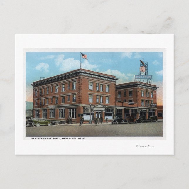 Exterior View of the New Wenatchee Hotel Postcard (Front)