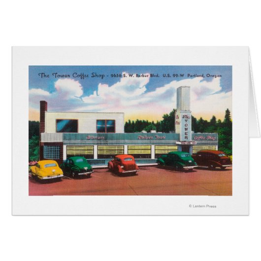 Exterior View of The Tower Coffee Shop Cards (Front Horizontal)
