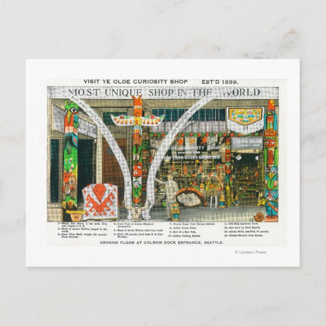 Exterior View of Ye Olde Curio Shop, Whale Postcard (Front)
