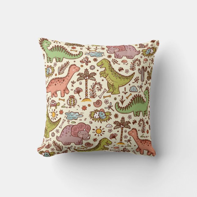 Extinct animals. Prehistoric Reptiles. Cute Cartoo Throw Pillow (Front)