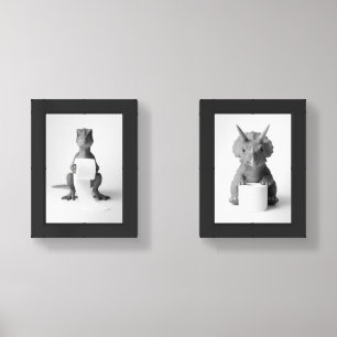 Extinct Dinosaurs Modern Humor: T-Rex Triceratops Wall Art Sets
