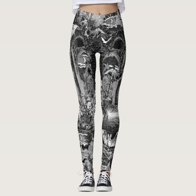 Extra Bats Dark Gothic Vampires Crypt Graves Leggings (Front)