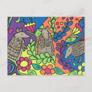 Extra Bright Whimsical Armadillos Postcard