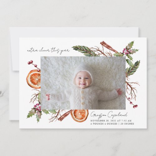 Extra Cheer Holiday Baby Photo Birth Announcement