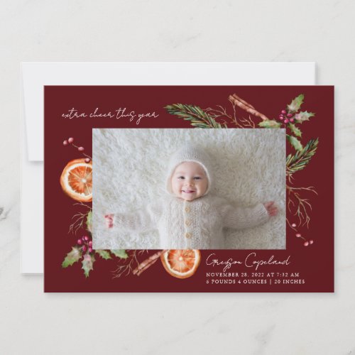 Extra Cheer Red  Holiday Baby Photo Birth  Announcement
