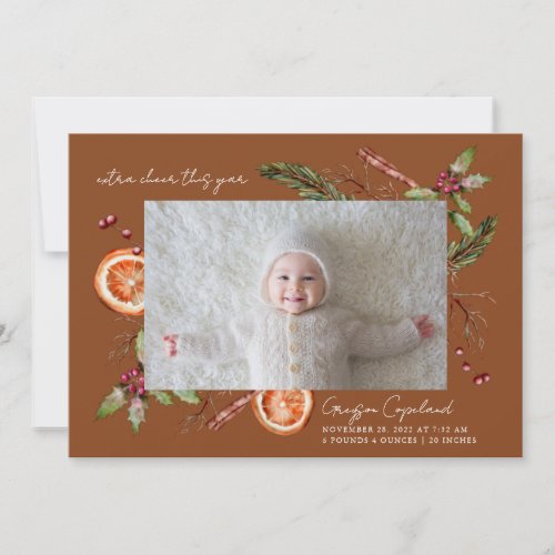 Extra Cheer Terracotta Holiday Baby Photo Birth  Announcement