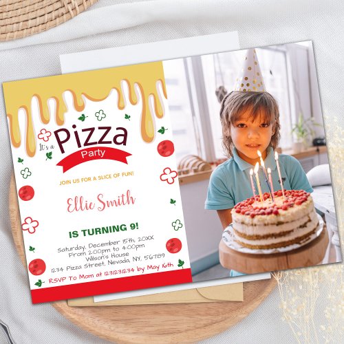 Extra Cheese Pizza Birthday Invitations with photo