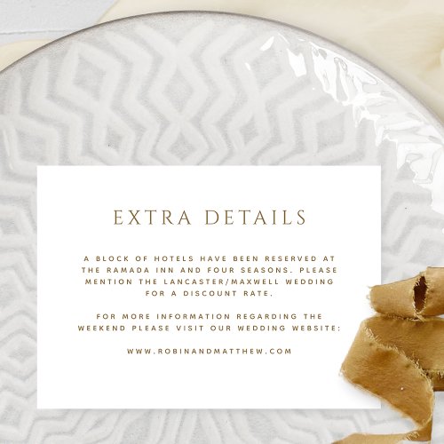 Extra Details Or Other White and Gold Wedding Enclosure Card