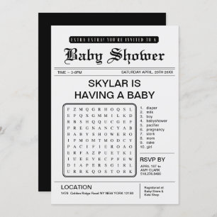 Extra Extra Baby Shower Newspaper Theme Invitation