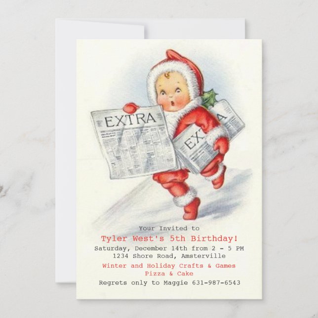 Extra Extra Holiday Birthday Party Invitation (Front)