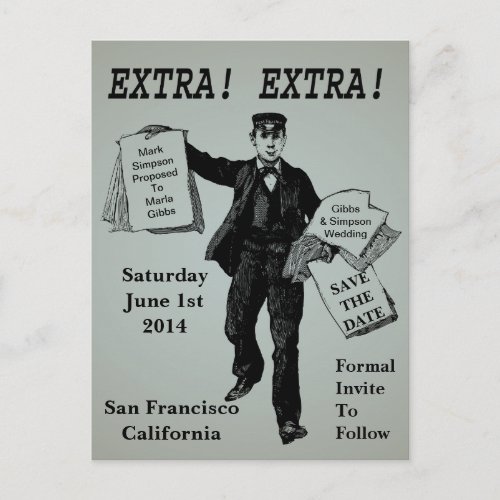 Extra Extra Vintage Newspaper Save The Date Announcement Postcard