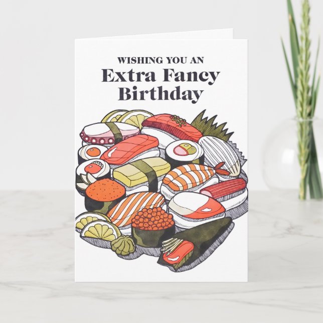 Extra Fancy Sushi Birthday Letterpress Card (Front)
