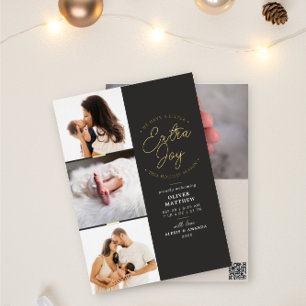 Extra Joy Photo Gray Holiday Birth Announcement