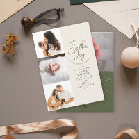 Extra Joy Photo Green Holiday Birth Announcement