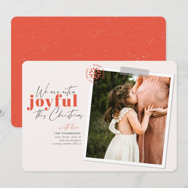 Extra Joyful Coral Pregnancy Announcement Photo (Front/Back)