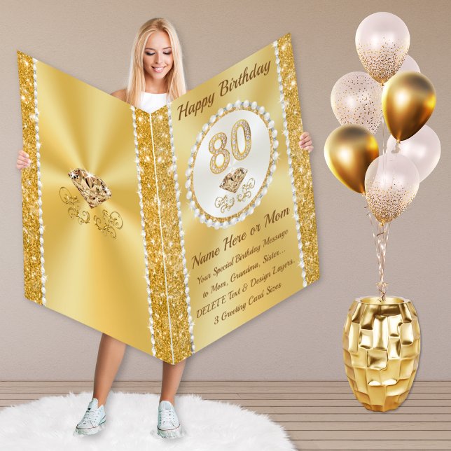 Extra, Large 80th Birthday Card, 2, 3, 4 Feet Tall Card (Giant 80th Birthday Card. Extra, Large 80th Birthday Cards. Luxury 80th Birthday Card for Mum.)