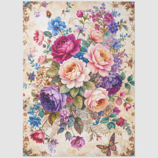 Extra Large Baroque Colorful Florals Decoupage Tissue Paper (Front)