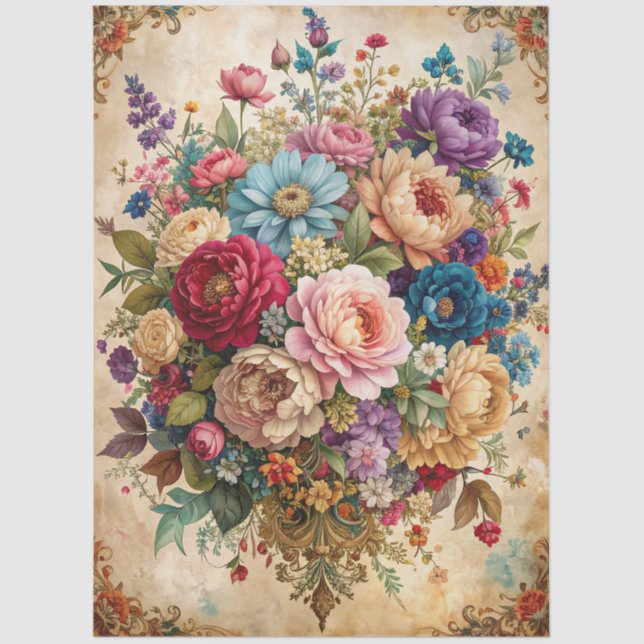 Extra Large Baroque Colorful Florals Decoupage Tissue Paper (Front)