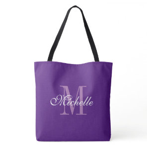 Extra large big purple tote bag with chic monogram