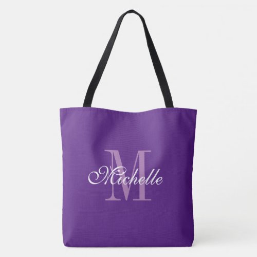 Extra large big purple tote bag with chic monogram