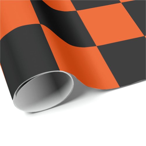 Extra Large Black and Bright Orange Checks Wrapping Paper