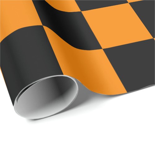 Extra Large Black and Orange Checks Wrapping Paper