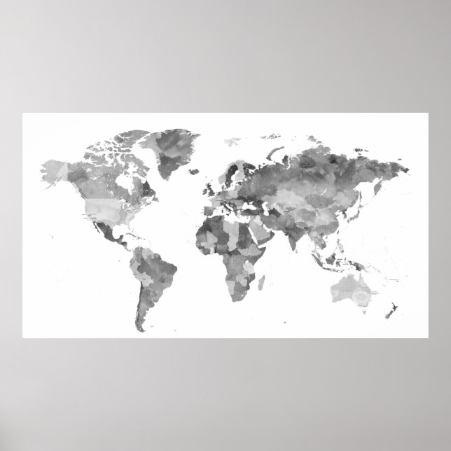 Extra-large Black and white World Map Posster Poster (Front)