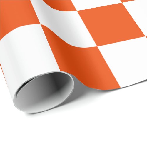 Extra Large Bright Orange and White Checks Wrapping Paper