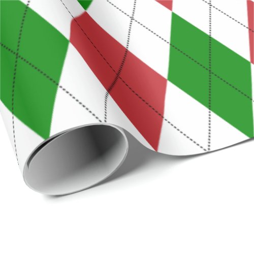Extra Large Dark Red Green and White Argyle Wrapping Paper