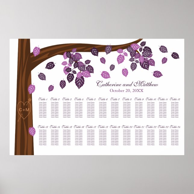 Extra Large Eggplant Autumn Wedding Seating Chart (Front)