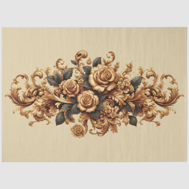 Extra Large Gold Baroque Floral Decoupage Tissue Paper (Front)