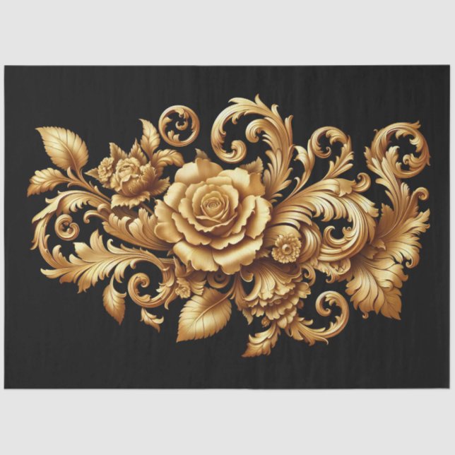 Extra Large Gold Baroque Floral Decoupage Tissue Paper (Front)
