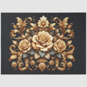 Extra Large Gold on Black Baroque Floral Decoupage Tissue Paper